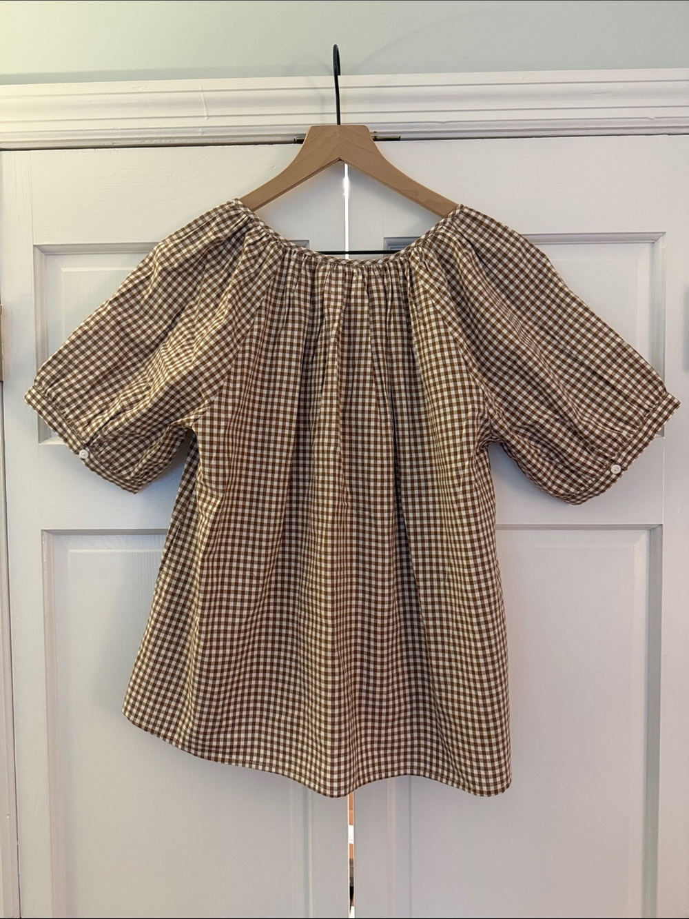 MAREEA Brown Gingham Button-Front Peasant Blouse - Picture 3 of 3